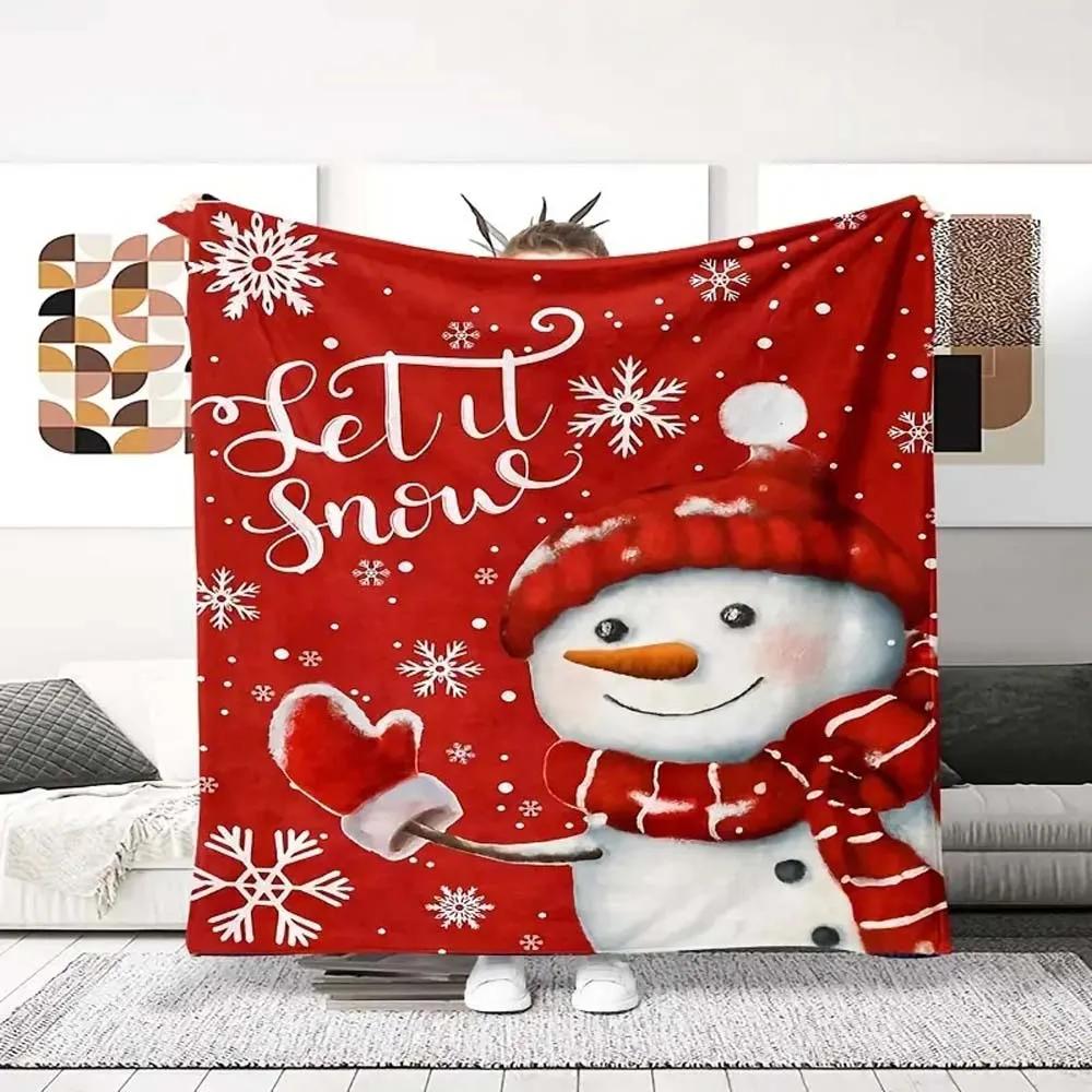 Christmas vintage snowman digital-printed polyester Bedroom velvet flannel cover blanket Fleece sofa cover blankets for beds