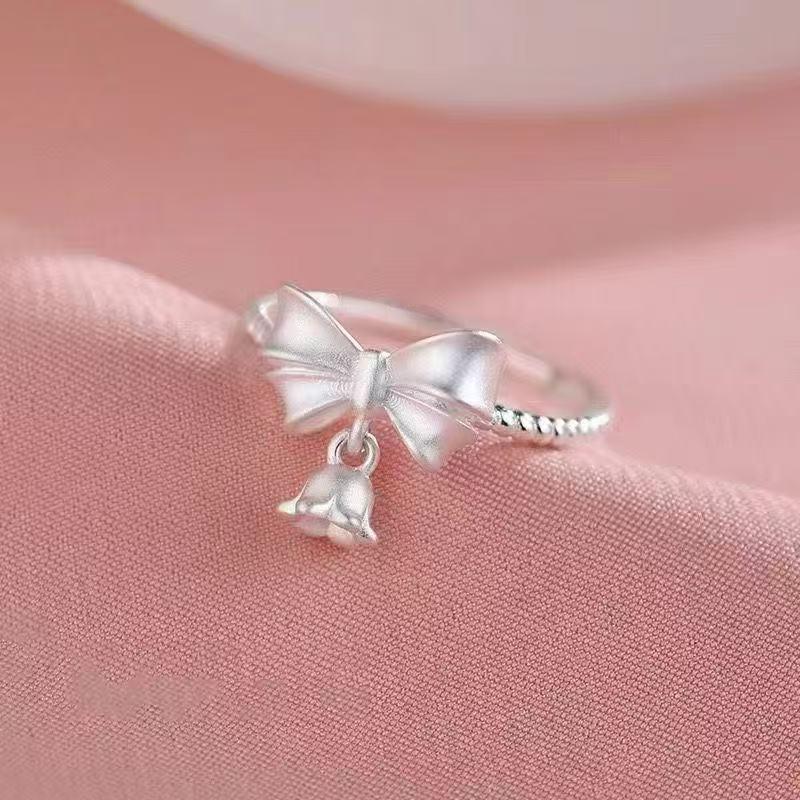 Sweet Bow Adjustable Silver Ring for Women – Versatile, Fashionable, and Simple