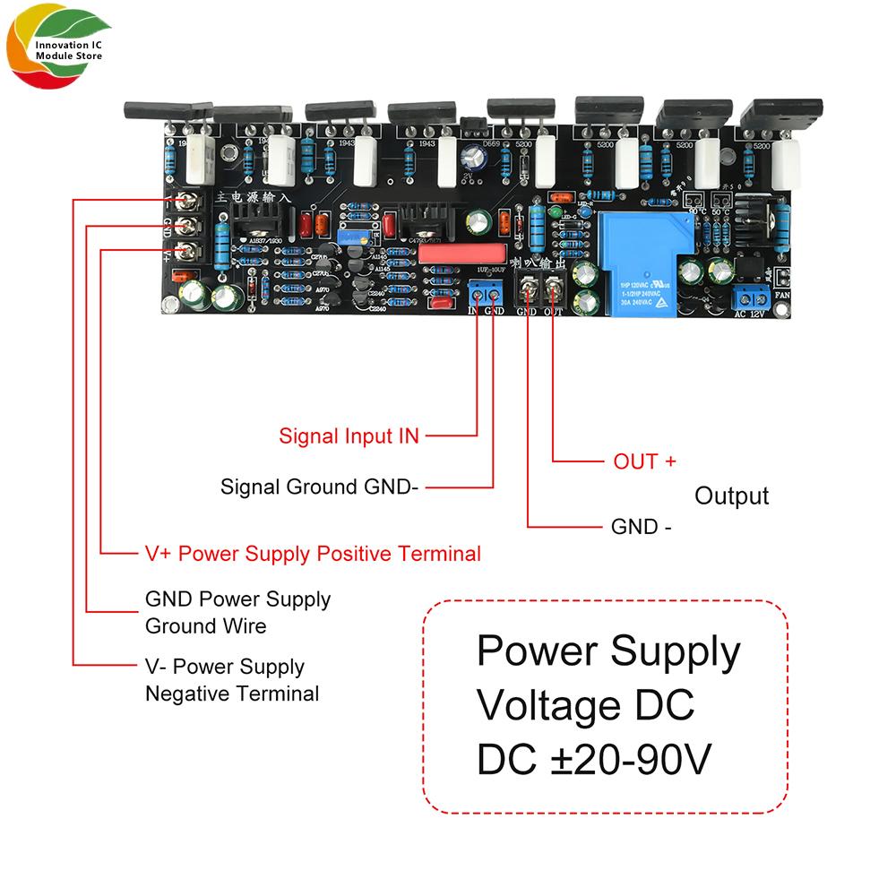 DC 20V-90V 400W Post Amplifier Board With Horn Protection Upgraded Version Of Mono Power Amplifier 1943+5200 High-Power