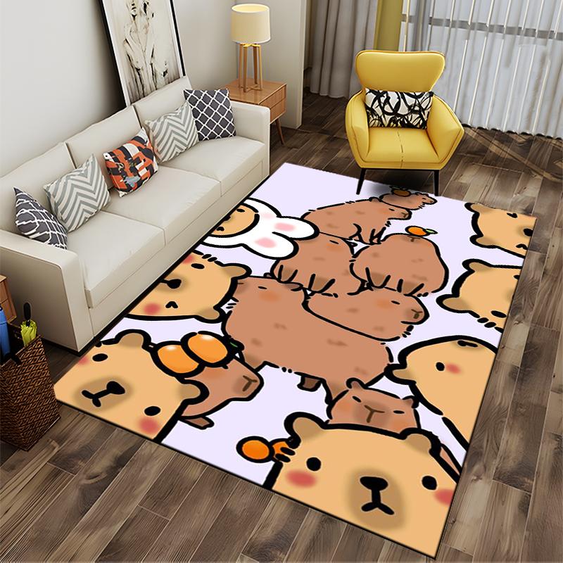 Cartoon Animal Pattern Carpet with Cute Bears and Rabbits Design Suitable for Use As an Anti-slip for Living Room Bedroom Sofas