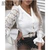 HNXC Women's Fashion Casual Solid Color Print Long Sleeve Blouses & Shirts