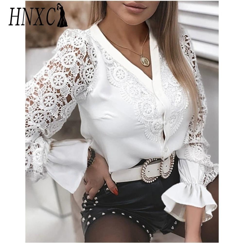 HNXC Women's Fashion Casual Solid Color Print Long Sleeve Blouses & Shirts