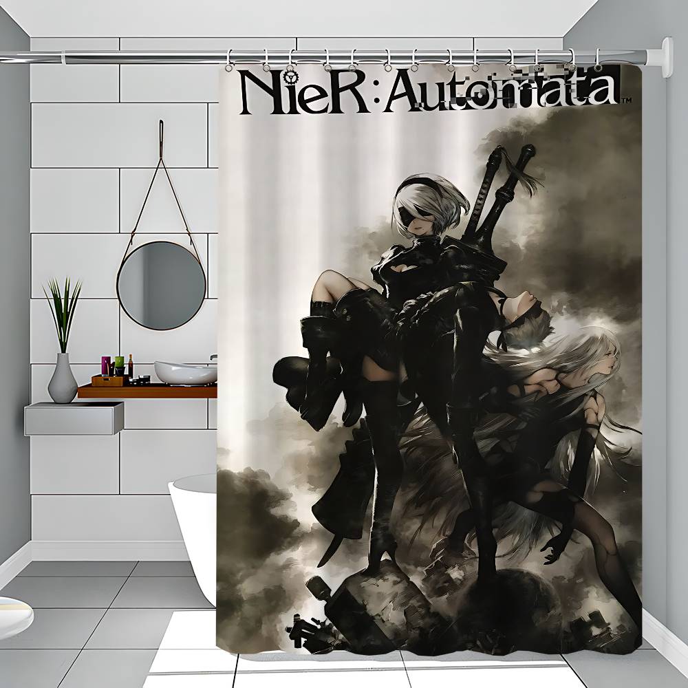

Nier Automata White Shower Curtain, Bathroom Decorative Shower Curtain, Waterproof Shower Curtain With Hooks 90x180 cm