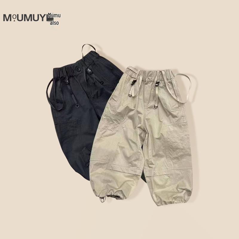 

2025 Boys Spring & Autumn Pure Cotton Cargo Pants - Casual Long Pants for Kids 140 cm чёрный
