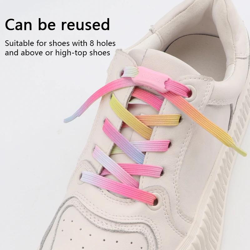 1Pair Glitter Shoelace Rainbow Elastic Laces Sneakers No Tie Shoelace Innovation Flat Shoe Laces Without Ties for Kid and Adult