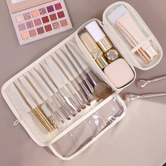 Travel Makeup Brush Bag Roll Up Makeup Brush Organizer 12 Slots Makeup Brush Case with Zipper Pocket for Cosmetic Essentials Makeup Brushes