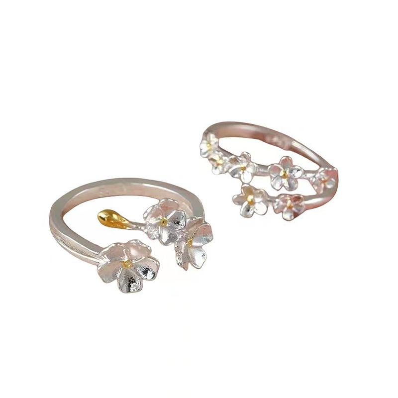 Unique Delicate Flower Opening Adjustable Rings For Women  Minimalist Silver Color Finger Ring Engagement Jewelry Gift