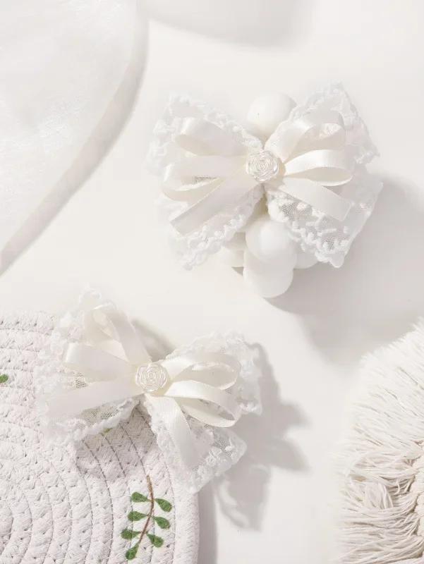 LOVEKIKI White Lace Hair Bows Clip Girls Wedding Headwear Hairpins Ribbon Barrettes Kids Headdressr Hair Accessories 2Pcs/lot