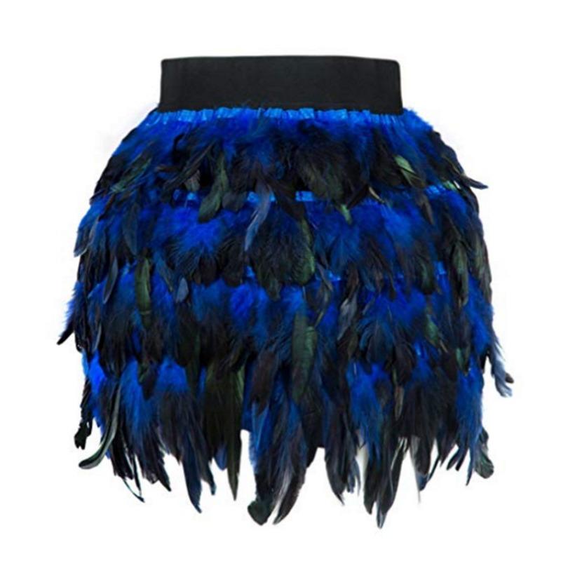 Luxurious Peacock Feather Skirt Stage Outfit Irregular Half Skirt