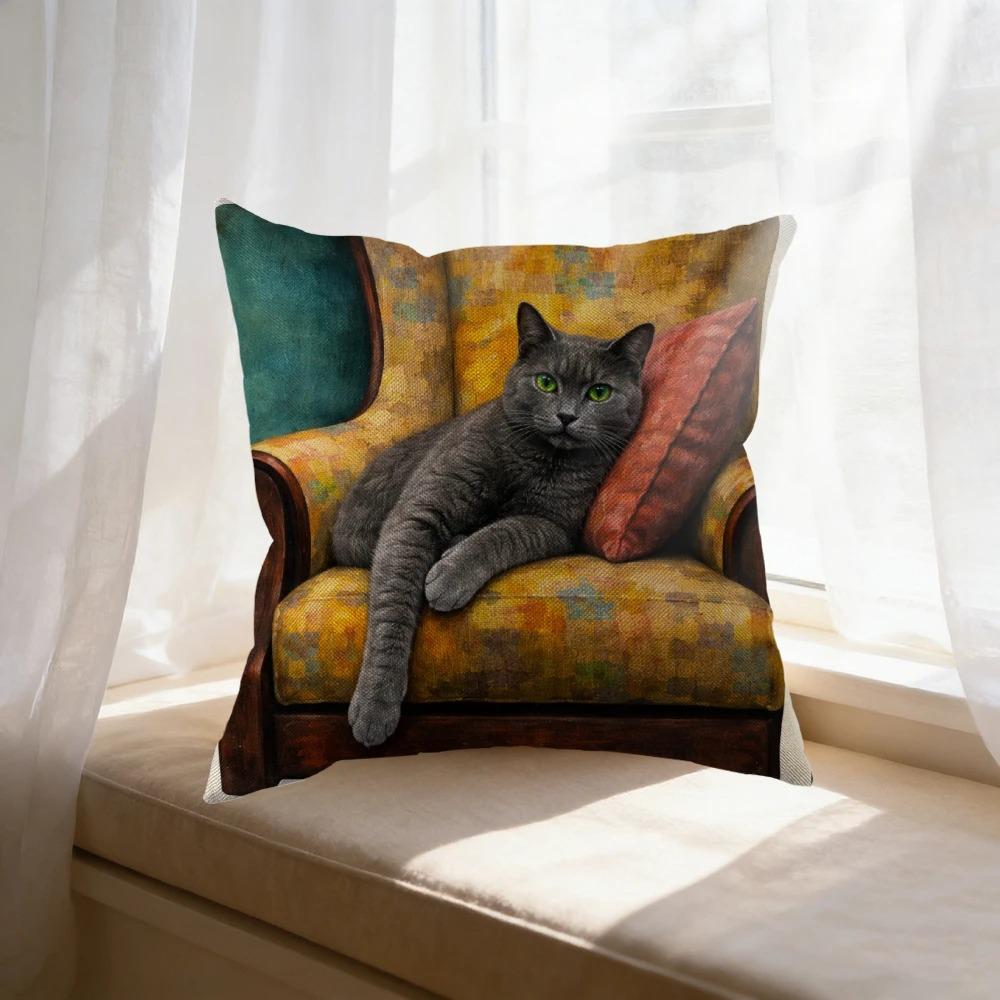 Vintage Style Cat Pillowcase D Flat Printed Peach Skin Decorative Throw Pillow Cover For Couch Bedroom Home Decor