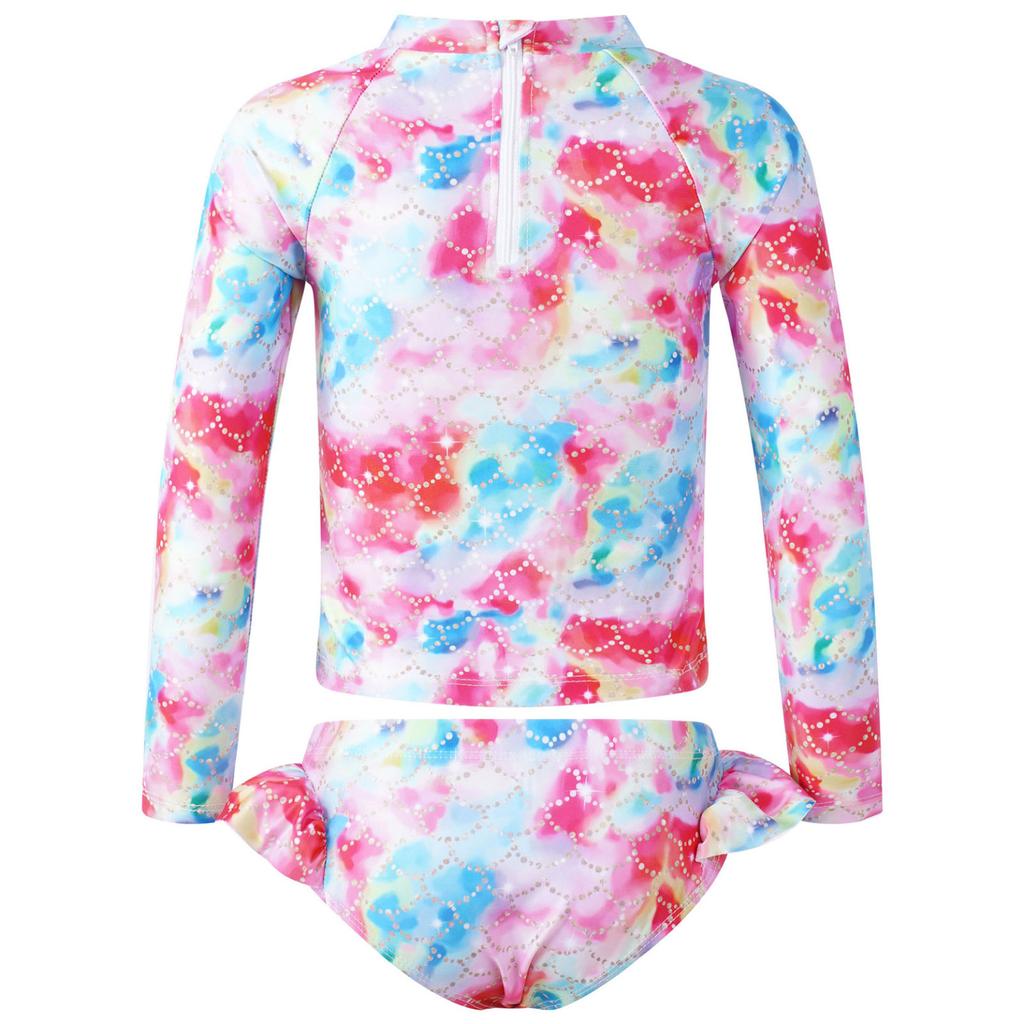 2-teiliges Kinder-Badeanzug-Set für Mädchen mit Fischschuppen-Aufdruck, Strand-Outfits, Tops und Slips mit Cartoon-Pferd-Aufdruck, Strandbadebekleidung, Badeanzüge