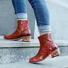 Autumn and winter new hand-rubbed genuine patchwork printed strap women's booties