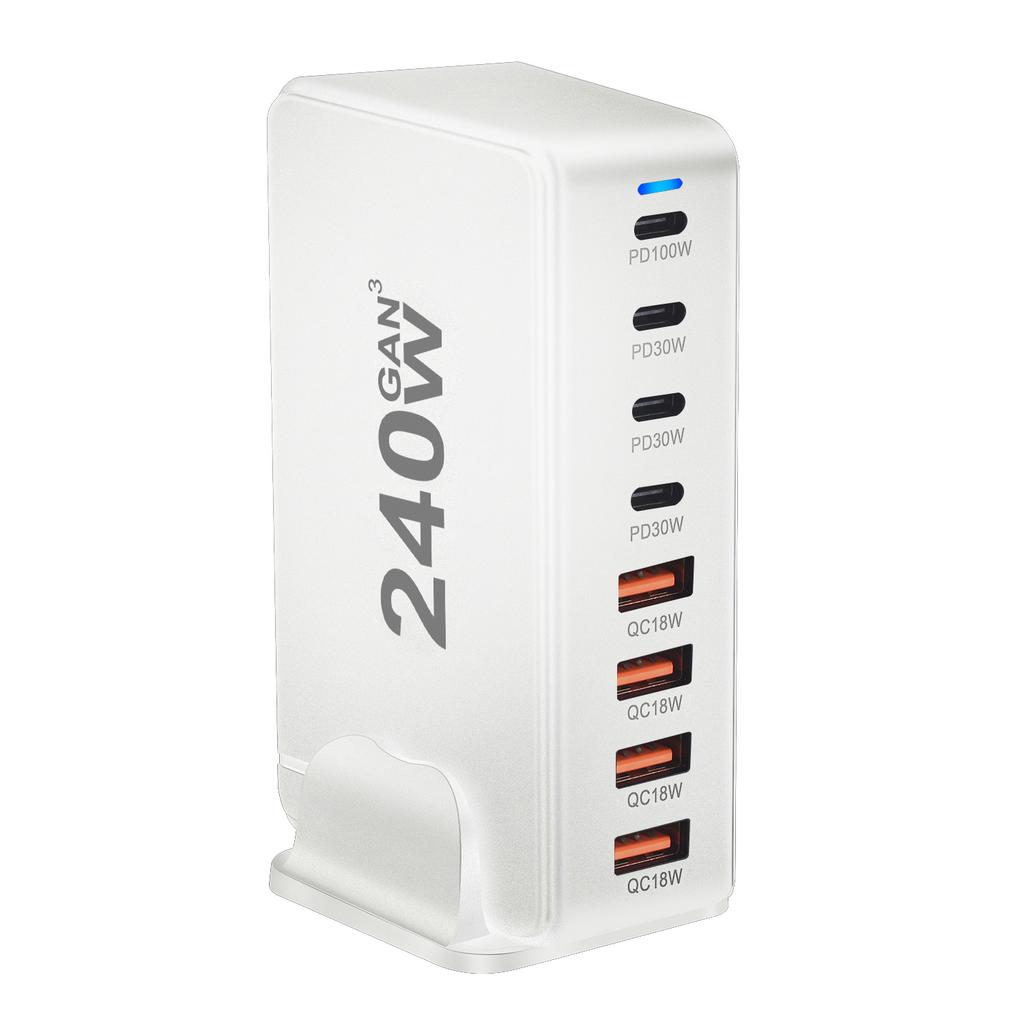 240W GaN Desktop Charger with 8 USB-C Ports, Supports PD 3.0 Fast Charging and Is Compact & Portable