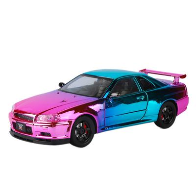1/24 Nissan Skyline GT-R GTR R34 Legierung Galvanisiert Sportwagen Modell Diecast Metall Rennwagen Fahrzeuge Modell Sound Licht Kinder Spielzeug Geschenk