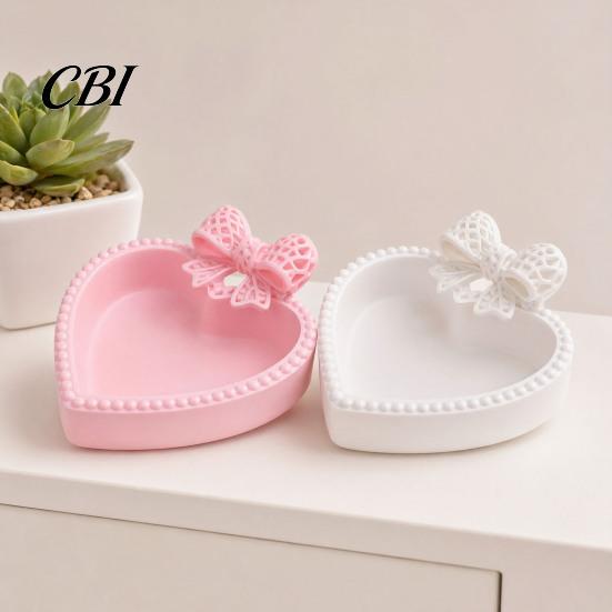 Artistic Desktop Organizer 3D Printed Bow Jewelry Tray, Cute Heart-Shaped Organizer, Stable Decorative Unique Art Collection Gift for Rings