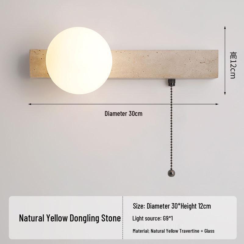 Yellow Travertine Wabi-Sabi Wall Lamp for Bedroom, Hotel, or Corridor