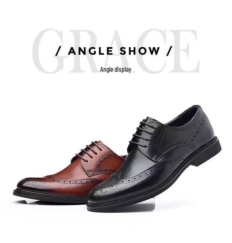 Men's British Style Height-Increasing Brogue Leather Shoes for Summer - Breathable, Formal, and Casual. Perfect for Groom or Wedding.