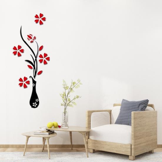 DIY Home Room Decor 3D Vase Flower Tree Wall Sticker Removable Decal 30x80cm