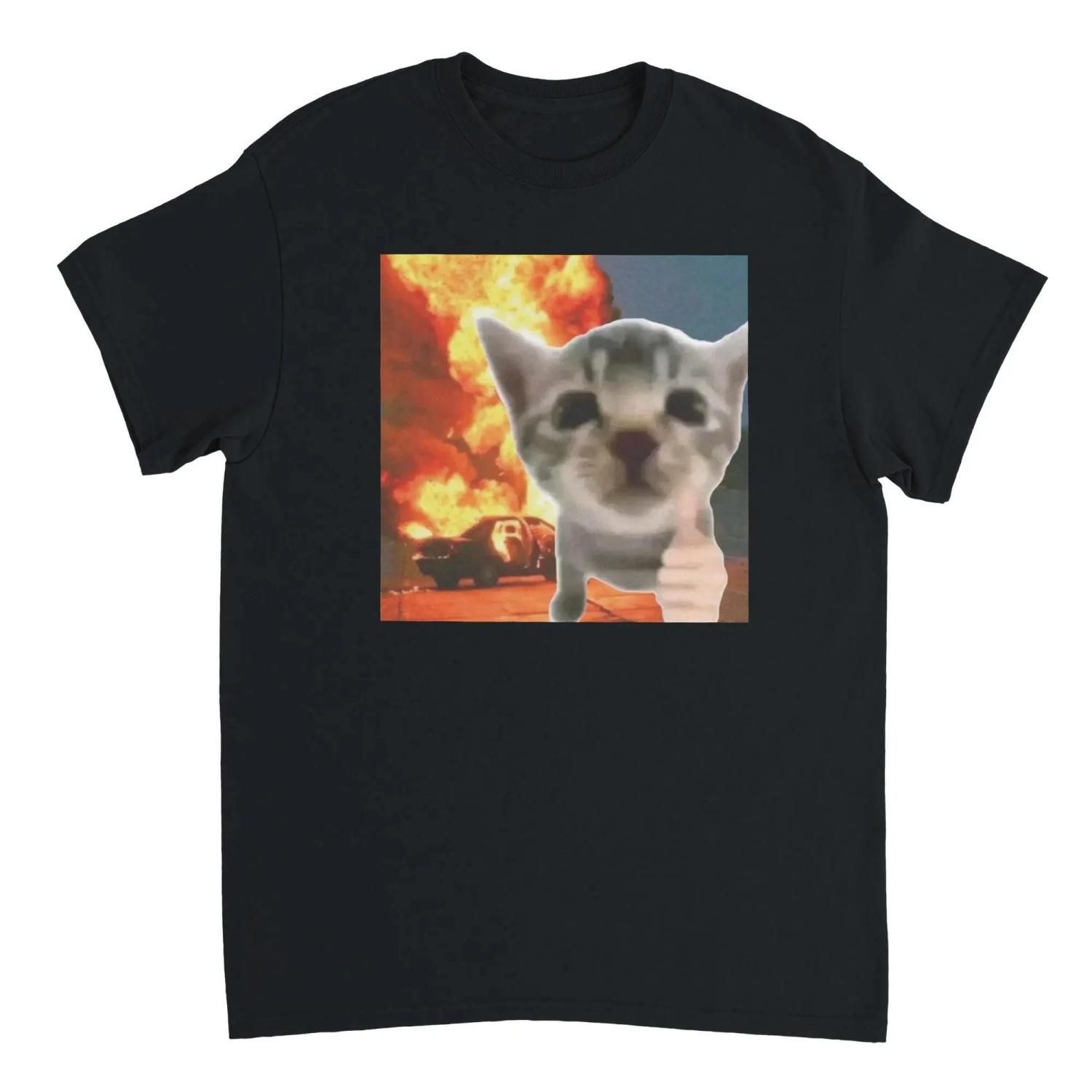 

Silly Cat Meme Graphic T-Shirt Fashion Funny Round Neck T-shirt Women s Clothes Casual Clothing Y2k Top S чёрный