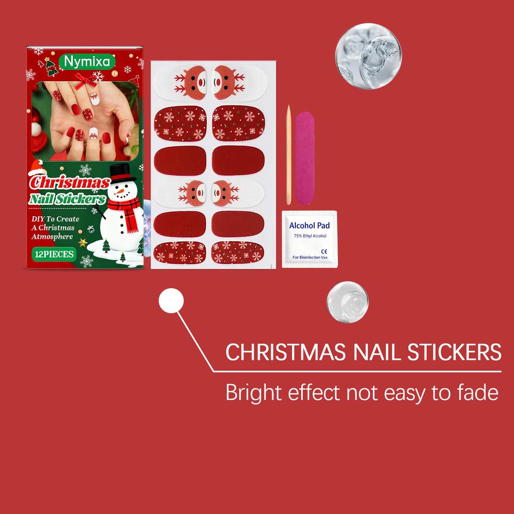 Nymixa Christmas atmosphere soft gel nail sticker set DIY creative glitter decoration convenient nail stickers
