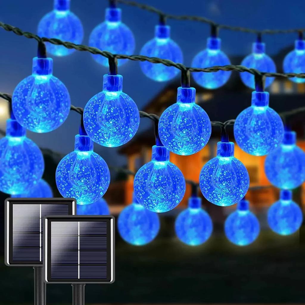 5m 7m 12m Outdoor Solar String Lights Fairy Bubble Ball Garden Festoon Garland Lamp for Wedding Camping Party Balcony Decoration