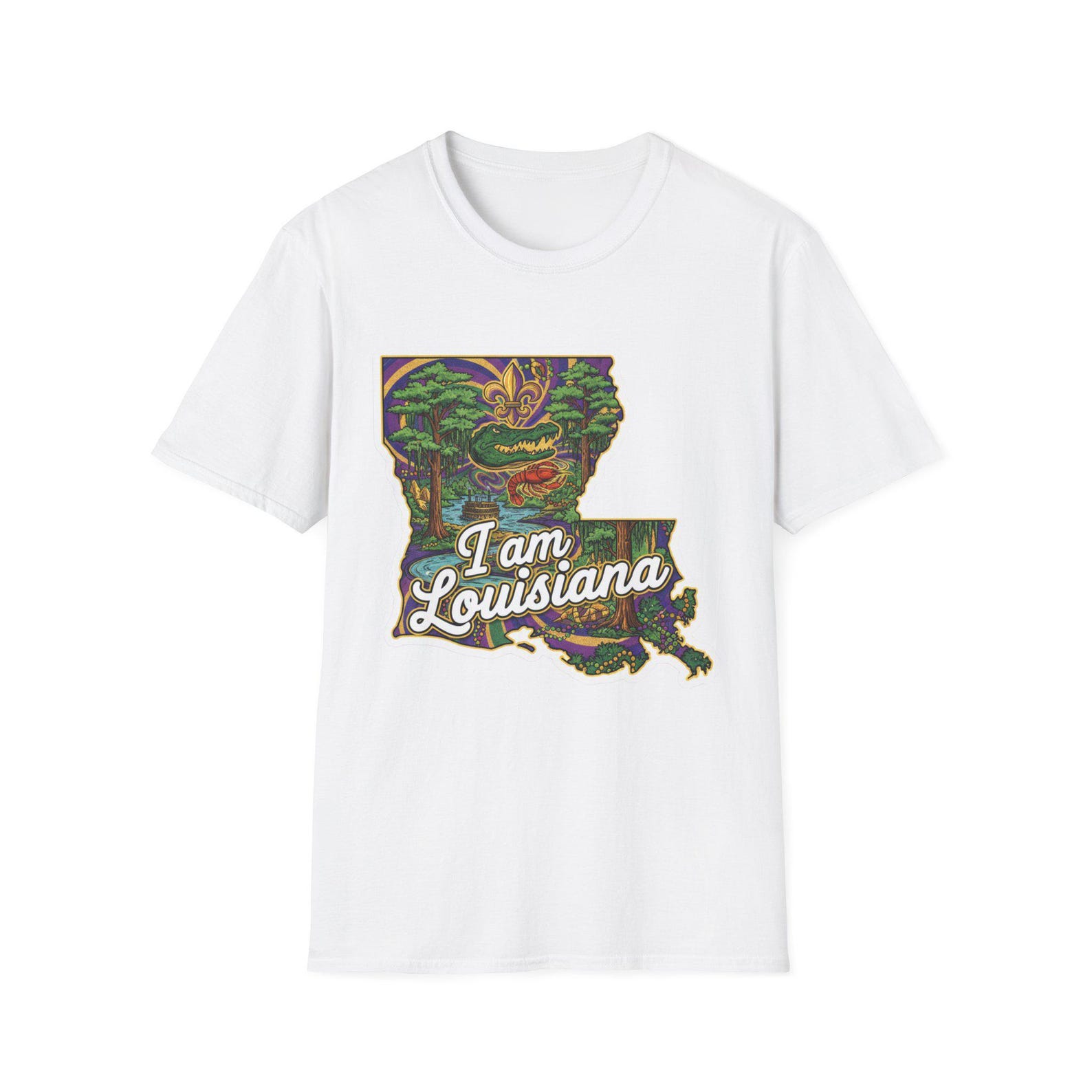 I Am Louisiana T-Shirt | Louisiana State Map Mardi Gras Design S