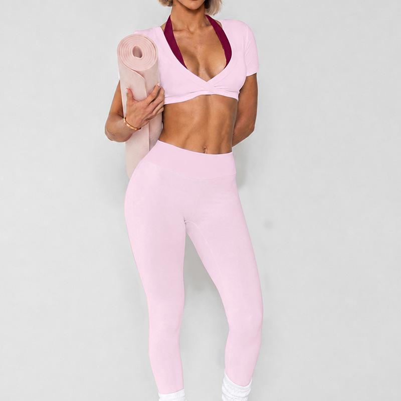 Chen Shijie Europe and the United States New Three-piece Yoga Suit Contrasting Color Quick-drying Sports Suit Sexy Slim Fitness Suit