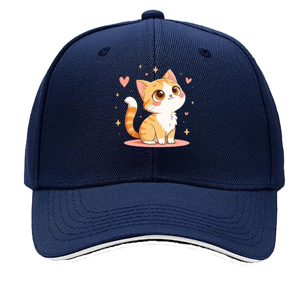 Cute Orange White Kitten Heart Stars Cartoon Sandwich Baseball Cap Unisex Women Sun Cap Outdoor Workouts Hat