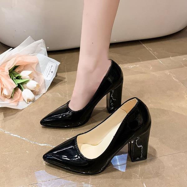 Fashion Big Size Shoes Woman Sandals Ladies Patent Leather Beige High Heels Work Dress Professional Large African 12cm Block Office