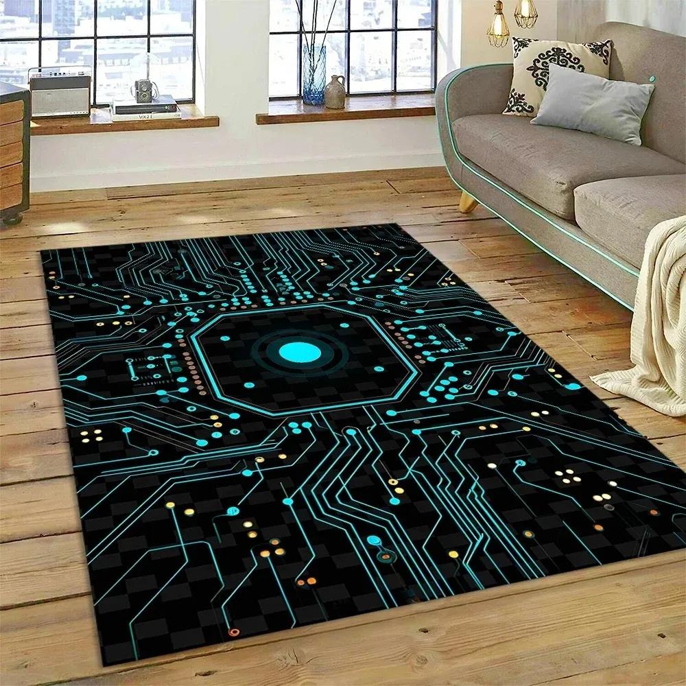 PCB Circuit Board 3D Chip CPU Carpet Living Room Decoration Non Slip Home Sofa Table Floor Mat Bedroom Doormats Spring Decor Rug
