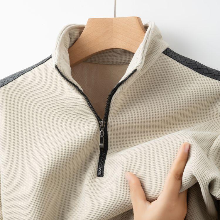 

New Fleece Thickened Sweater Men s Semi-zipper Design Fashionable Versatile Knitted Sweater Men s Clothing 48