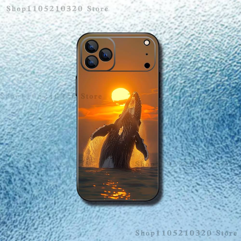 Ocean Fish Whales  Phone Case For iPhone 17,16,15,14,13,12,11,Pro,Max,Plus,E,Air,Mini Protective Black Cover