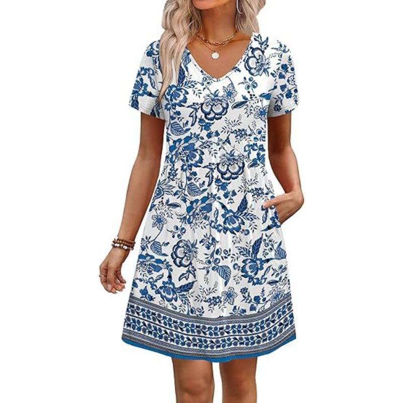 IHUASU Fashion Summer Spring Short Sleeve V-Neck Casual Dresses Unique Design