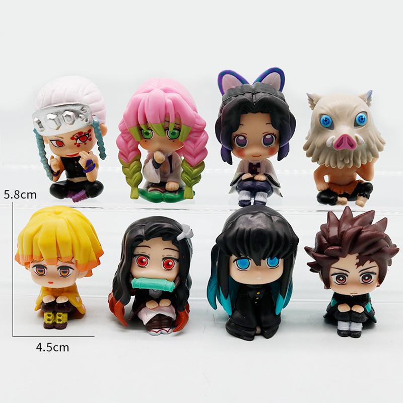 8Pcs/Set Q Version Demon Slayer Action Figure, Sitting Ghost Doll, Tanjiro, Nidouzi, Inosuke, Zenizu Movie Model Toys, Gifs