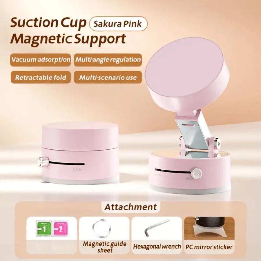 Mobile Phone Vacuum Suction Cup Holder Foldable for iPhone/ Android Kitchen Lazy Vacuum Double Sided Magnetic Bracket