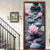 1Pcs Lotus Bamboo Porch Vinyl Door Sticker For Bedroom Home Decor Self Adhesive Removable Wall Decal Door Renovation Waterproof Poster