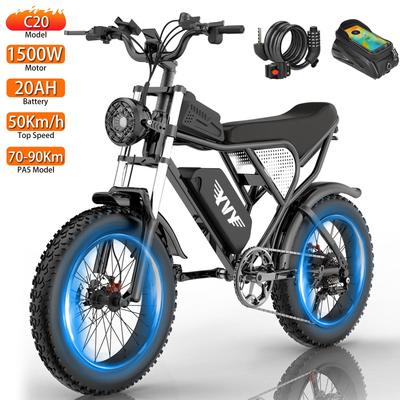 Electric Bicycle Adult YVY 20" 1500W Motor City Ebike 48V 20AH Max Range 90Km Load 150Kg Black C20
