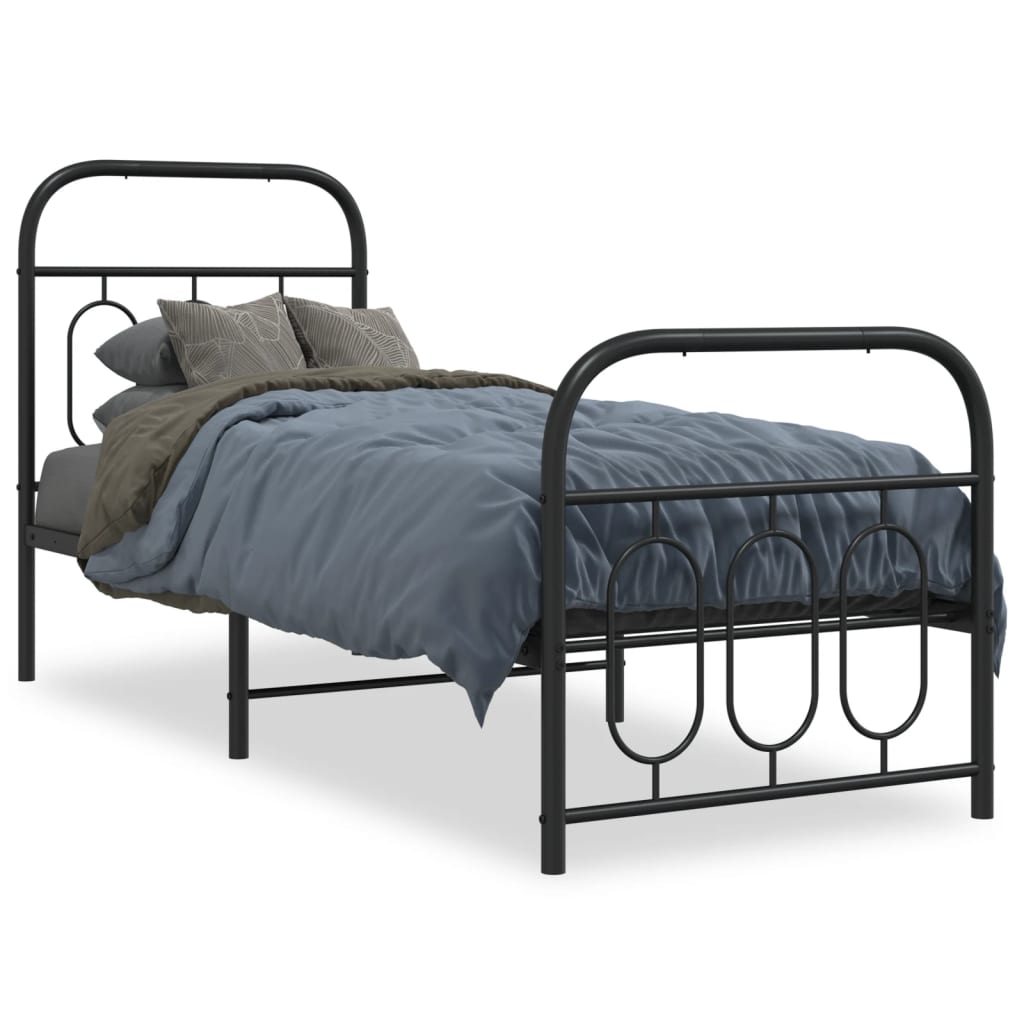 Metal Bed Frame with Headboard and Footboard Black 75 x 190 cm