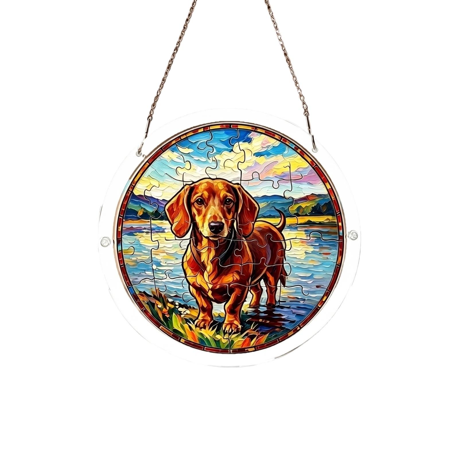 

Round Acrylic Hanging Puzzle Wall Featuring Dolphin Jumping Over Scene for Home Decor Display One Size