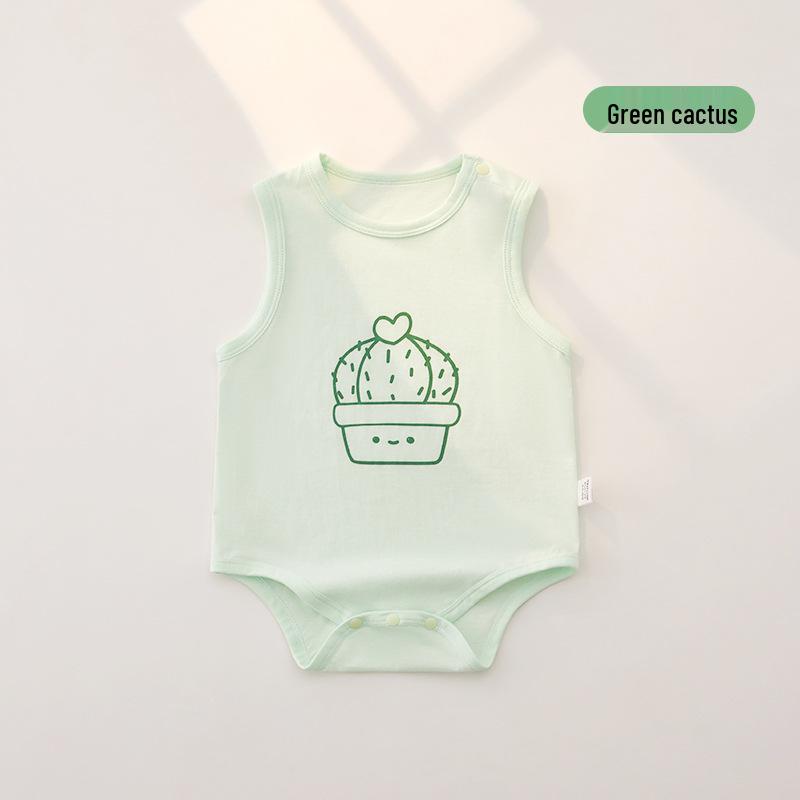 7A Antibacterial Summer Baby Sleeveless Cotton Romper - Infant Diaper Cover Bodysuit with Tagless Design, Ideal for Air Conditioning