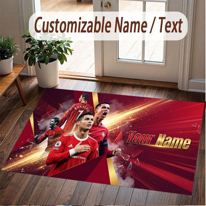Custom Rug Cristiano Ronaldo Pattern Print Name Text Soft Non‑Slip Floor Carpet for Home Indoor Decoration