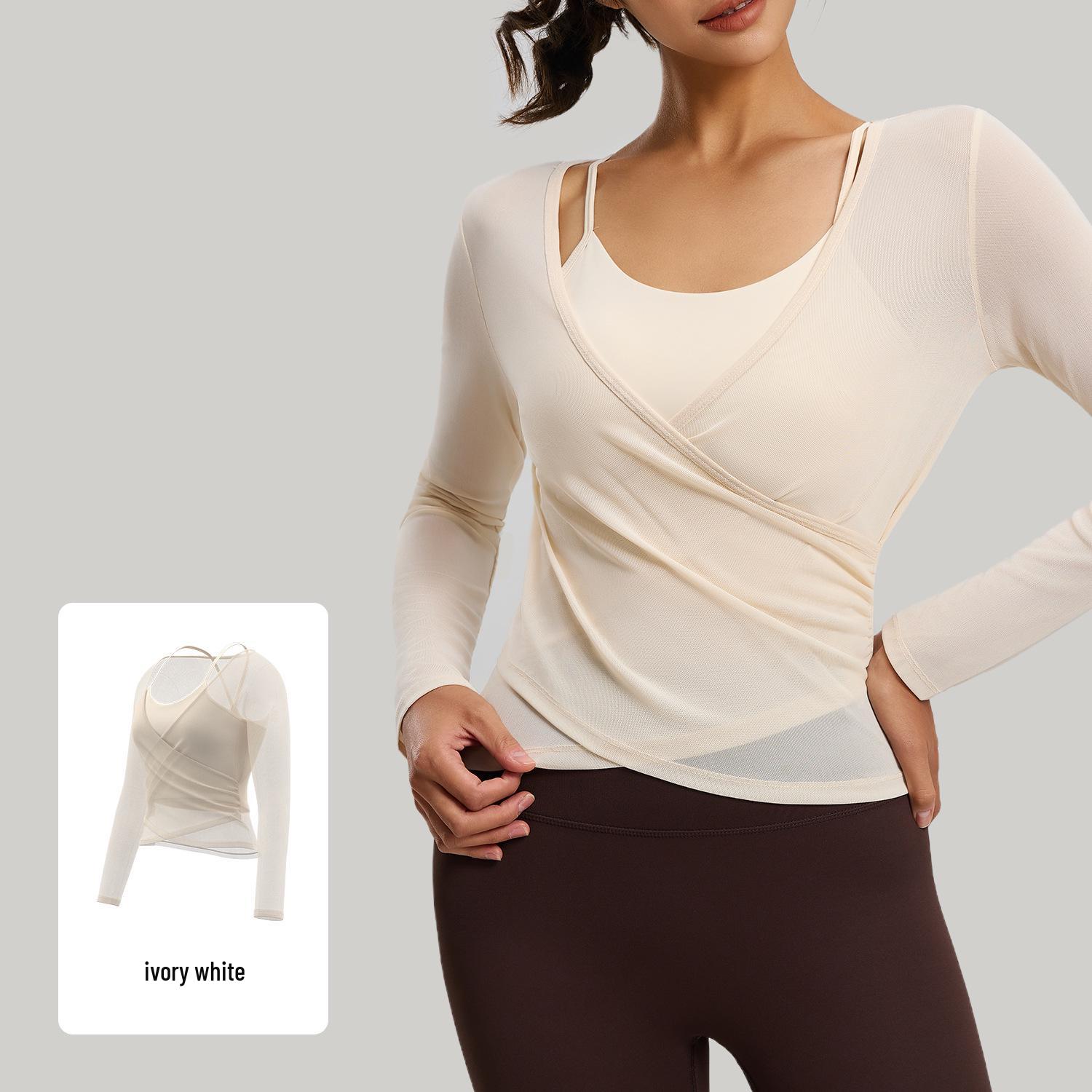 

Mesh Long Sleeve Camisole 2-Piece Set - Breathable Sportswear Top with Chest Pads for Women XXL