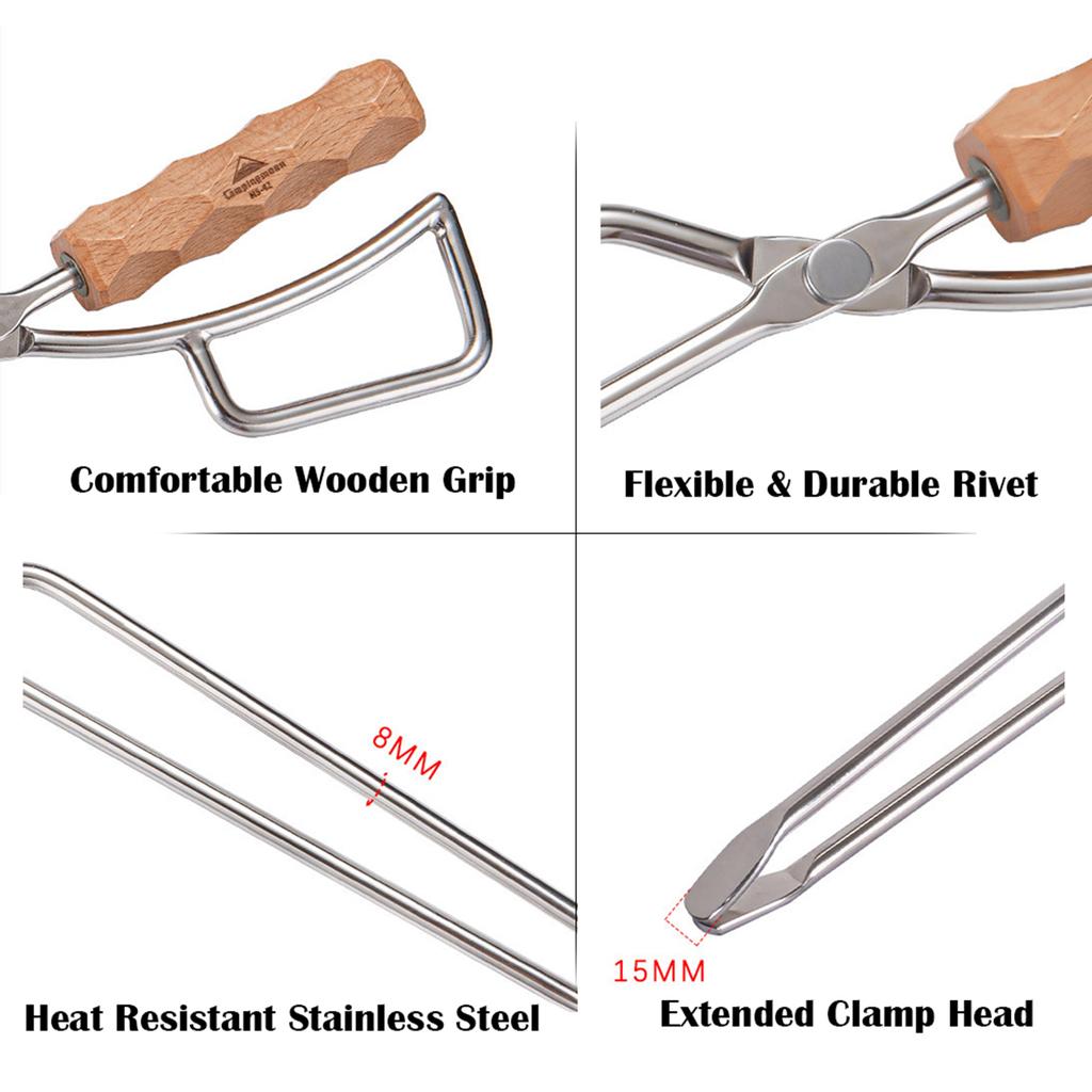 Stainless Steel Wood Grabber BBQ Clamp for Camping Hiking Picnic