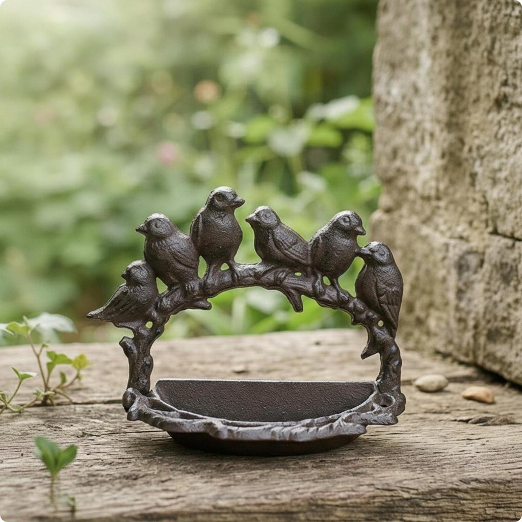 Cast Metal Bird Feeder Rustic Garden Ornament Long-Lasting for Entryway
