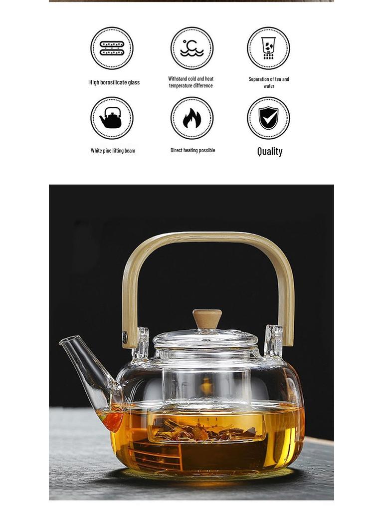 High Borosilicate Glass Teapot with Handle and Pearl Cotton Packaging