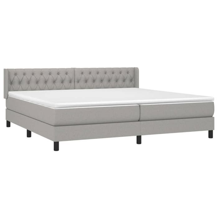 Sommier à lattes avec matelas - 200x200cm - Tête de lit réglable - Gris clair - 2 places
