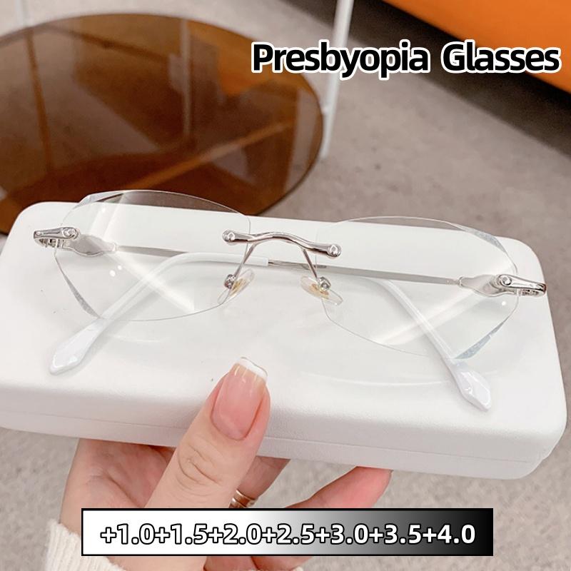 Elegant Luxury Frameless Women Reading Glasses HD Blue Light Blocking Fashion Diamond Presbyopia Eyewear