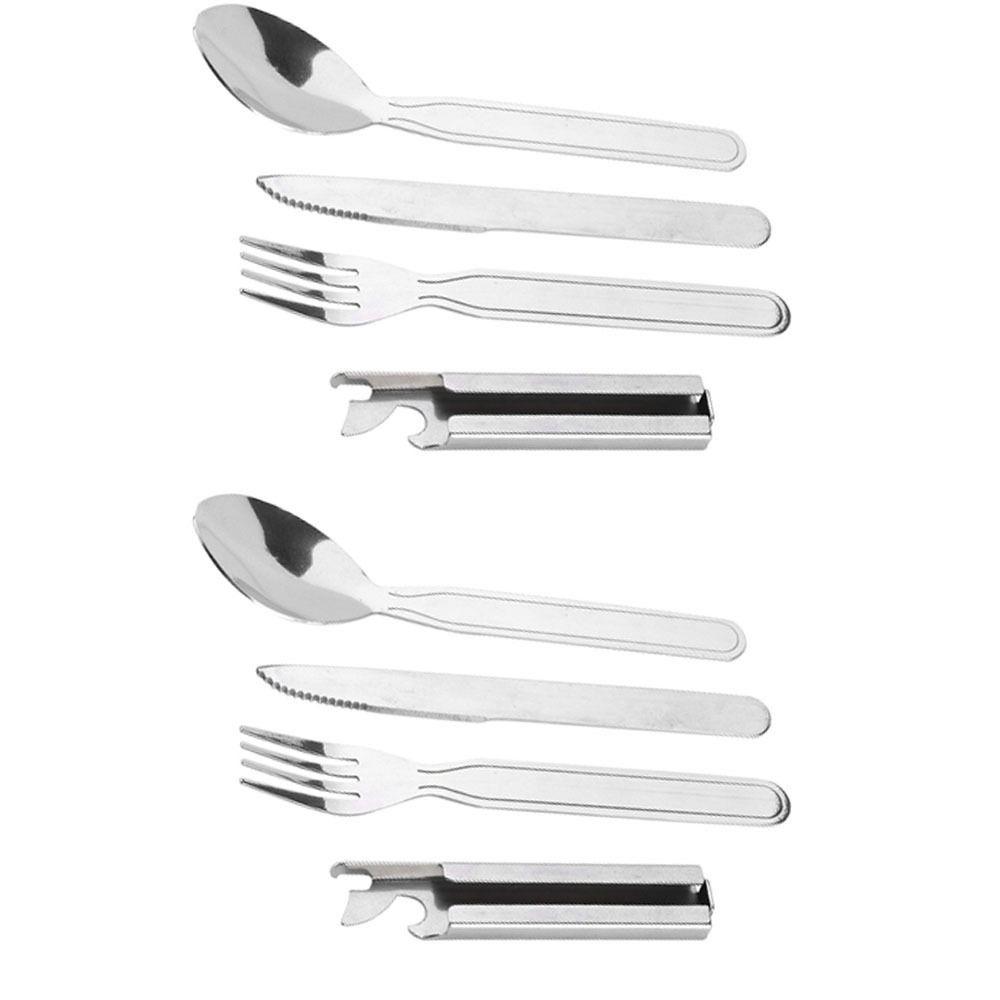 2 Set Durable Stainless Steel Tableware Portable Silver Cutlery Set Extra Strong Bottle Opener Home Use