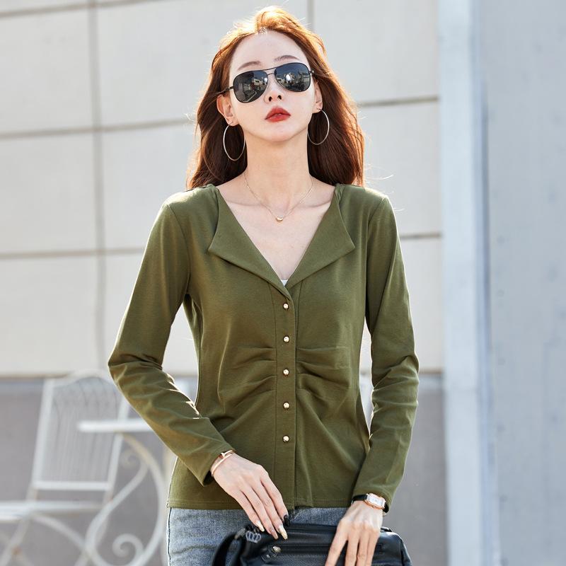 Spring and Autumn Women's Slim Long Sleeve Casual Hundred Bottom T-shirt