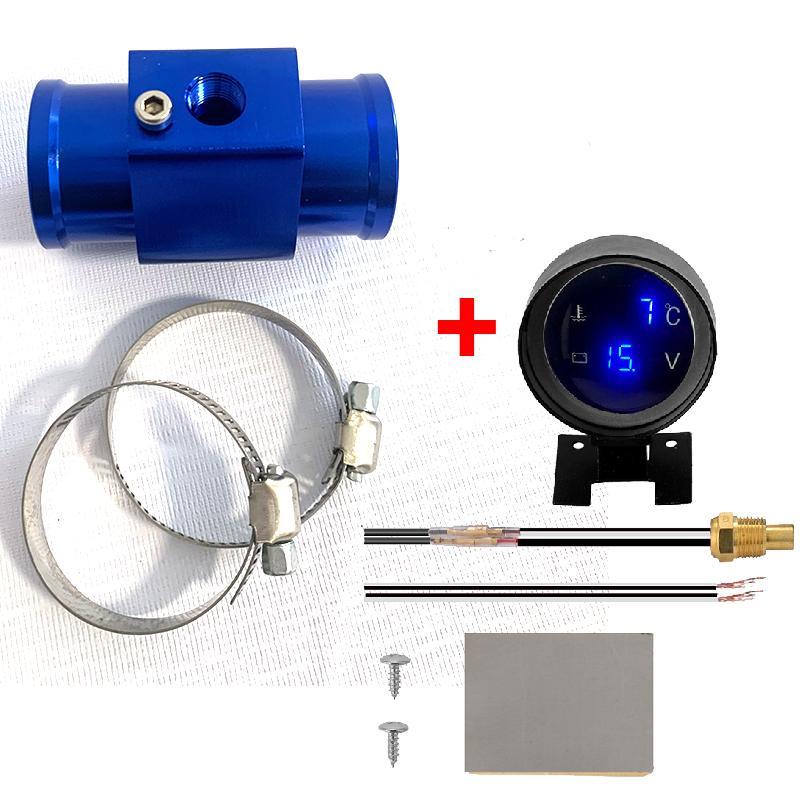 2 In 1 Car Truck Temperature Sensor Round LED Digital Water Temp Gauge Voltmeter Volt Voltage Meter Temperatura Moto For 12V24V